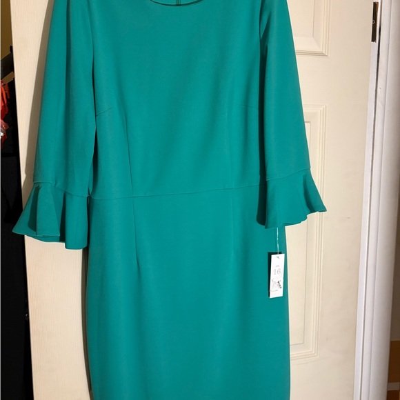 Donna Morgan Teal Long Sleeve Dress - Picture 4 of 7